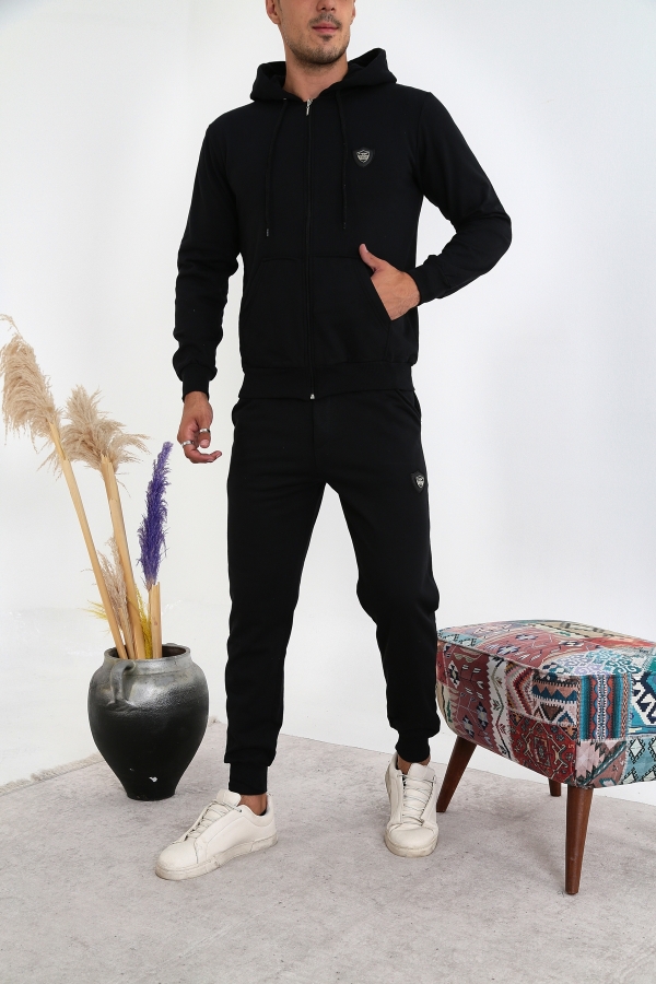 PİTCHER 3 İplik Fermuarlı Kanguru Cep Eşofman Takım - Siyah - Decas (1)