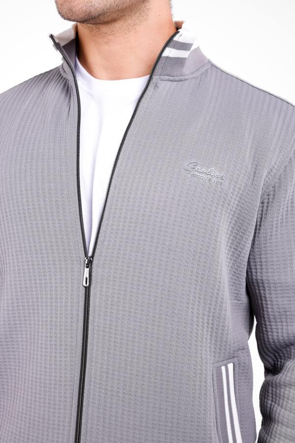 PROO Gofre Dik Yaka Fermuarlı Hırka - Gri - Decas (1)