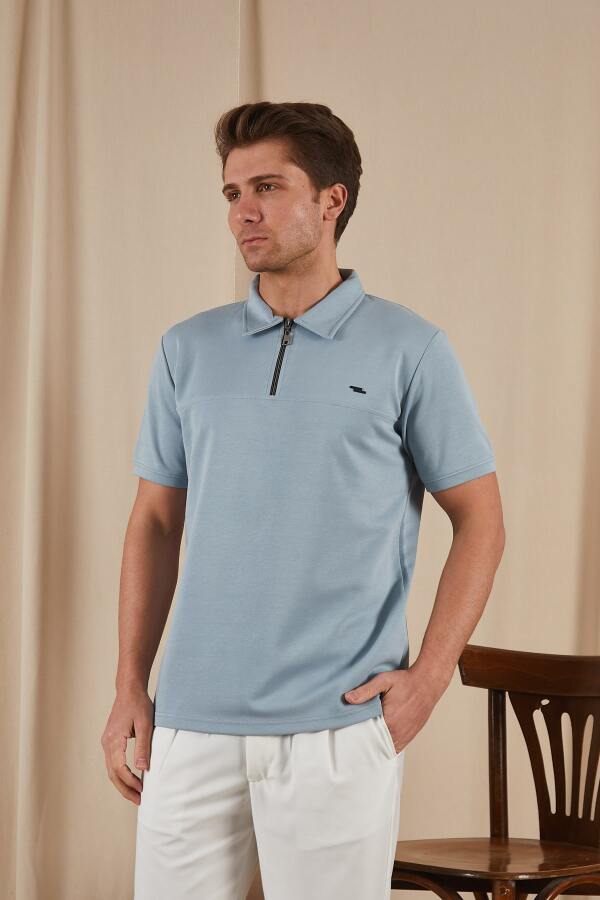 PULSUS Fermuar Detaylı Polo Yaka Tişört - Açık Mavi - Decas (1)