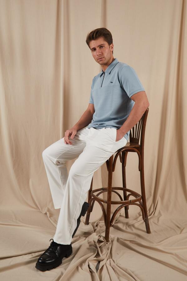 PULSUS Fermuar Detaylı Polo Yaka Tişört - Açık Mavi - Decas