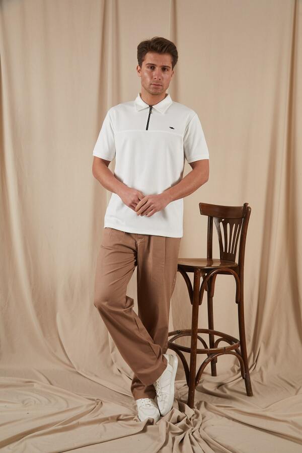 PULSUS Fermuar Detaylı Polo Yaka Tişört - Beyaz - Decas