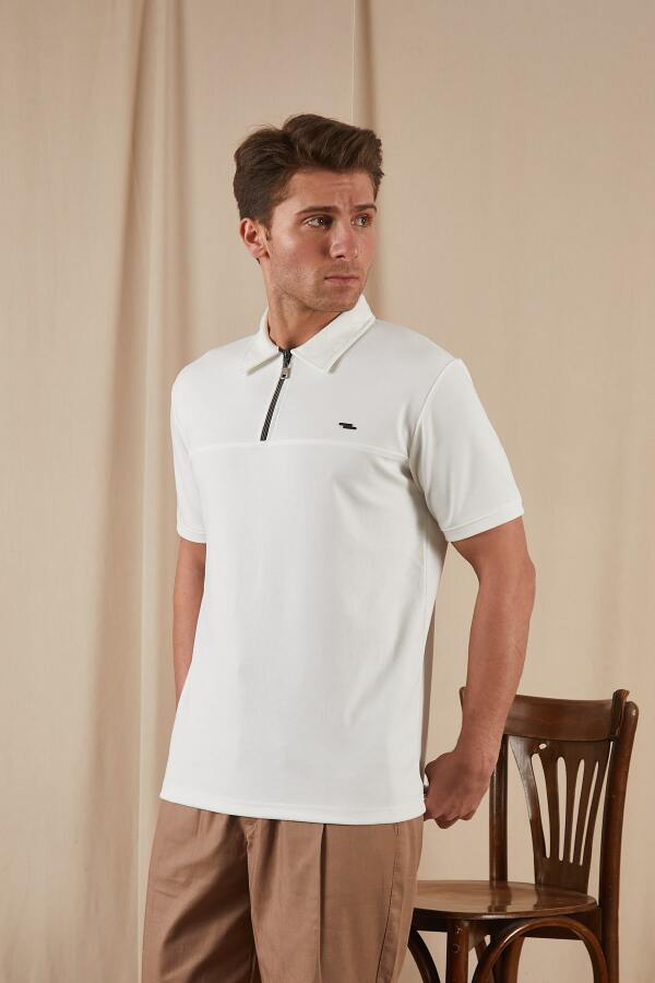 PULSUS Fermuar Detaylı Polo Yaka Tişört - Beyaz - Decas (1)