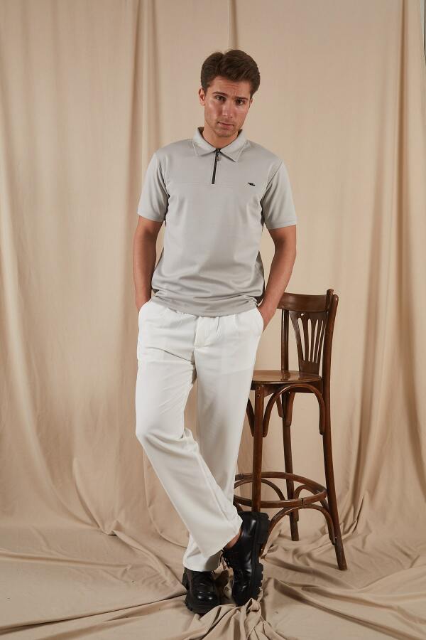 PULSUS Fermuar Detaylı Polo Yaka Tişört - Gri - Decas