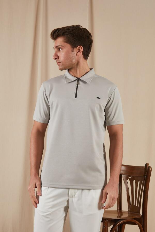 PULSUS Fermuar Detaylı Polo Yaka Tişört - Gri - Decas (1)