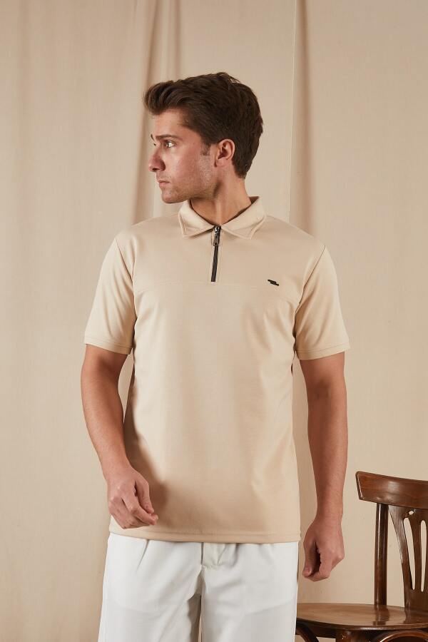 PULSUS Fermuar Detaylı Polo Yaka Tişört - Krem - Decas
