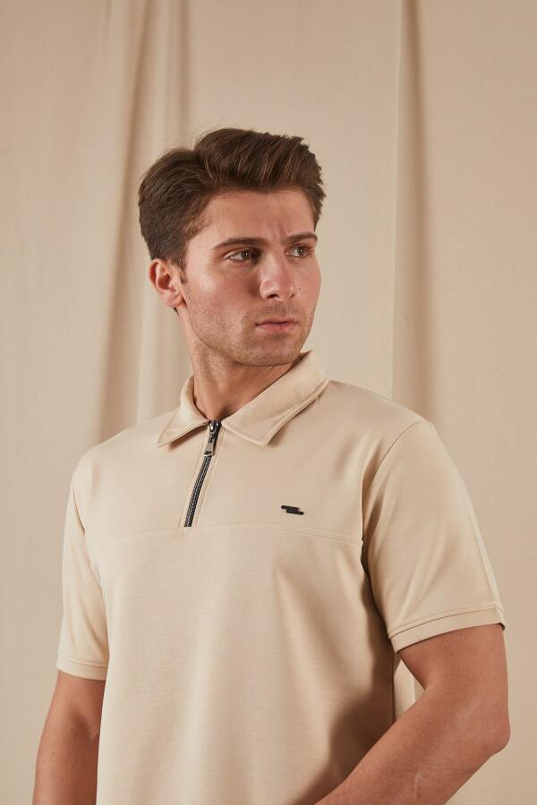 PULSUS Fermuar Detaylı Polo Yaka Tişört - Krem - Decas (1)