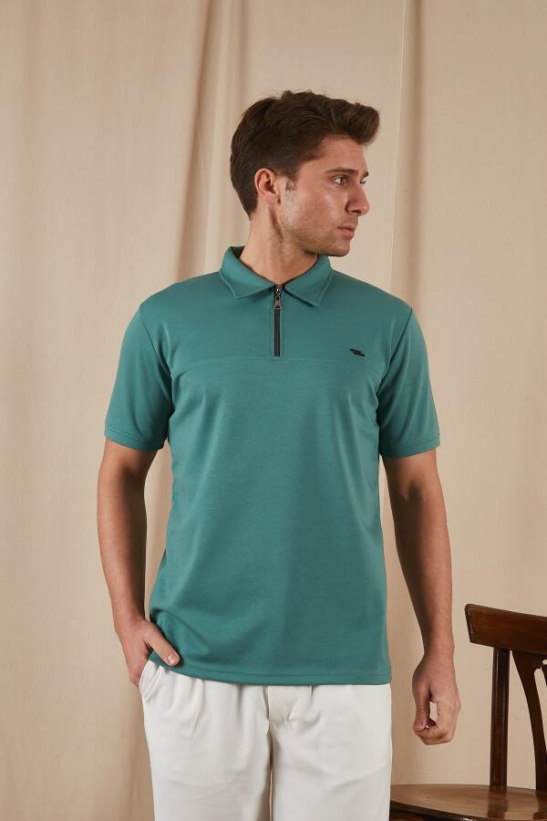 PULSUS Fermuar Detaylı Polo Yaka Tişört - Yeşil - Decas