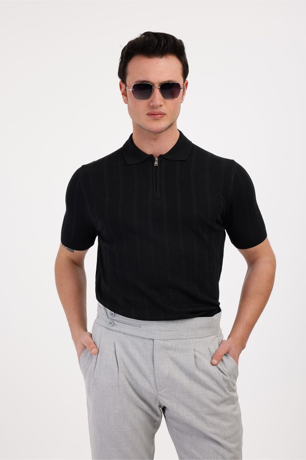 PURA Polo Yaka Pamuklu Tişört - Siyah - Decas (1)