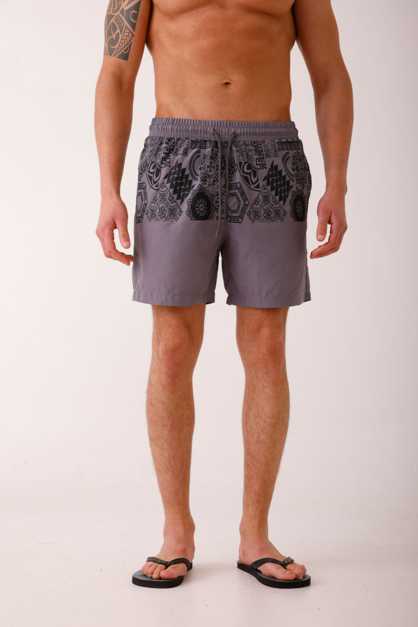 SILENS Desenli Deniz Şortu - Antrasit - Decas