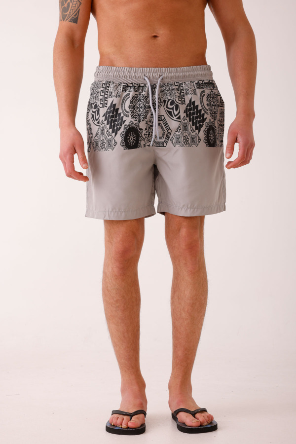 SILENS Desenli Deniz Şortu - Krem - Decas