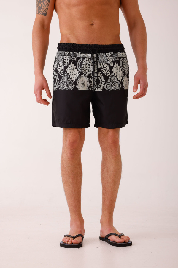 SILENS Desenli Deniz Şortu - Siyah - Decas