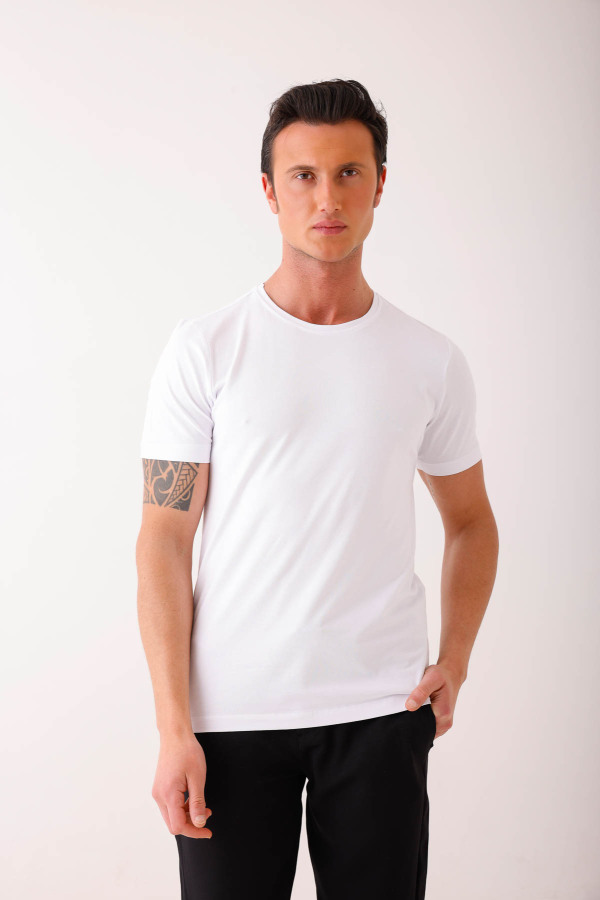 SIRENUS Slim Fit Bisiklet Yaka Basic Tişört - Beyaz - Decas