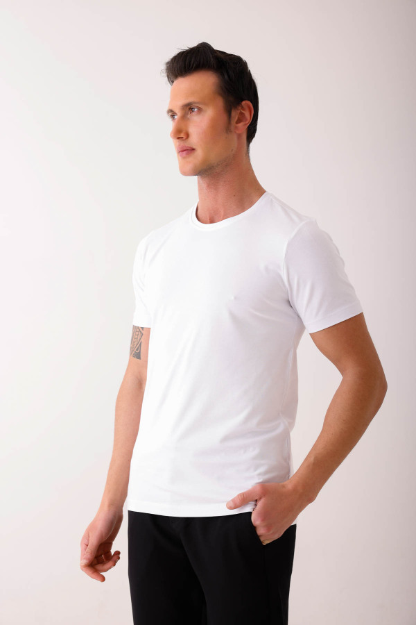 SIRENUS Slim Fit Bisiklet Yaka Basic Tişört - Beyaz - Decas (1)