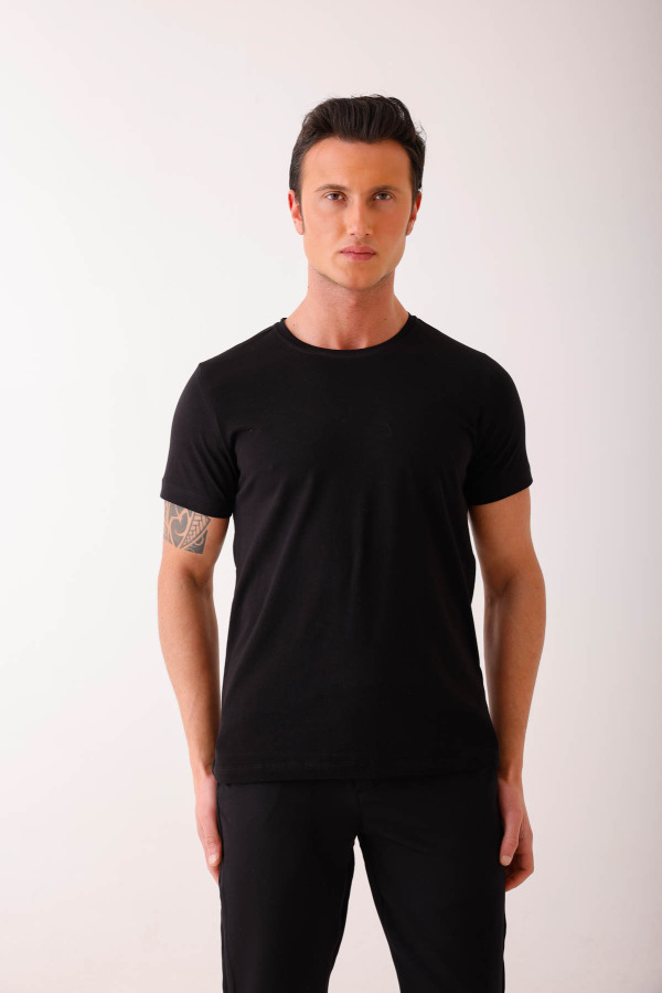 SIRENUS Slim Fit Bisiklet Yaka Basic Tişört - Siyah - Decas