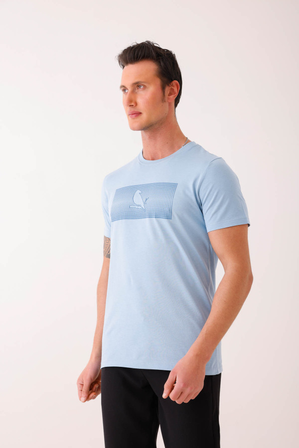 SOLEMNIS Slim Fit Baskılı Basic Tişört - Açık Mavi - Decas (1)