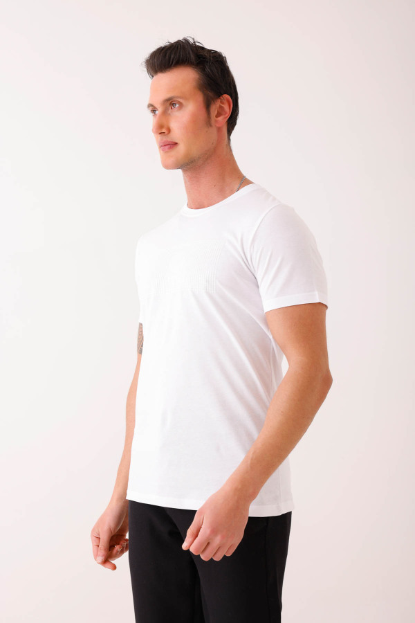 SOLEMNIS Slim Fit Baskılı Basic Tişört - Beyaz - Decas (1)