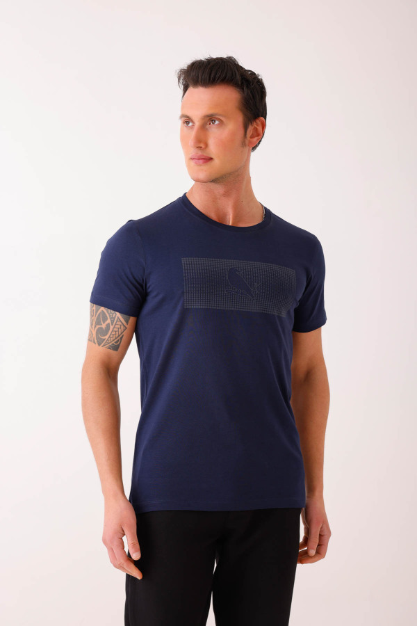 SOLEMNIS Slim Fit Baskılı Basic Tişört - Lacivert - Decas (1)