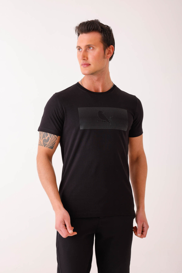 SOLEMNIS Slim Fit Baskılı Basic Tişört - Siyah - Decas