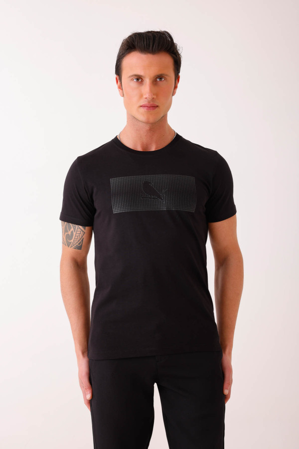SOLEMNIS Slim Fit Baskılı Basic Tişört - Siyah - Decas (1)