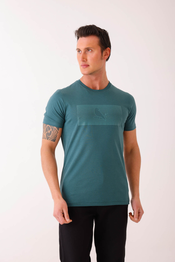 SOLEMNIS Slim Fit Baskılı Basic Tişört - Yeşil - Decas