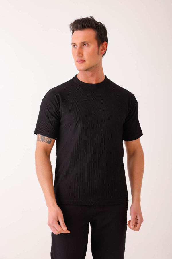 SOLIS Slim Fit Basic Tişört - Siyah - Decas