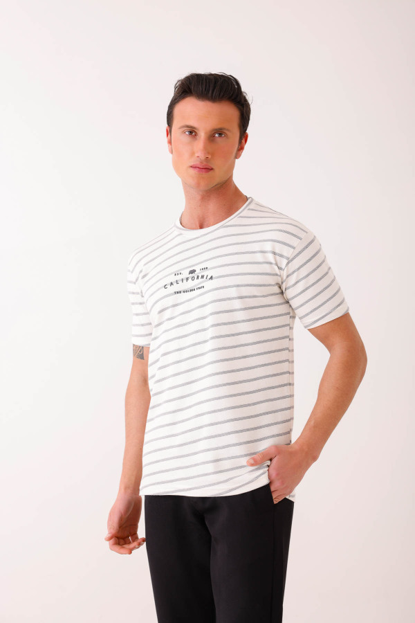 SOLVENIS Slim Fit Baskılı Bisiklet Yaka Tişört - Beyaz - Decas (1)