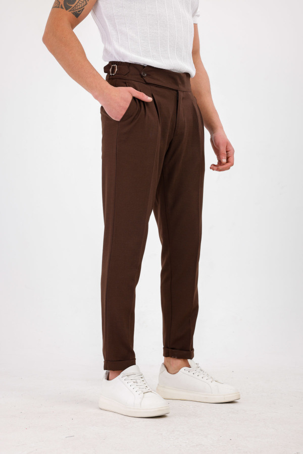 STELLAE Pileli Kumaş Pantolon - Kahverengi - Decas (1)