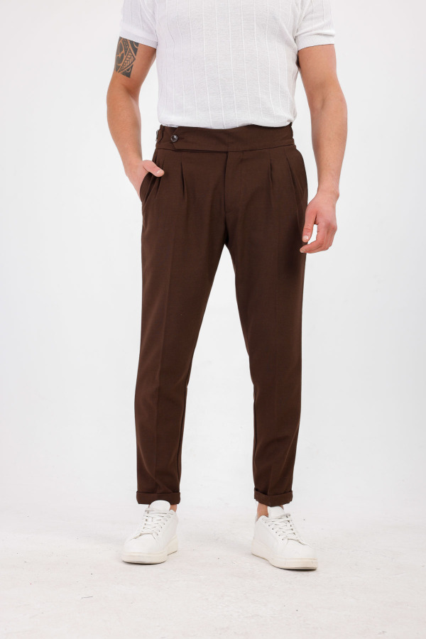 STELLAE Pileli Kumaş Pantolon - Kahverengi - Decas