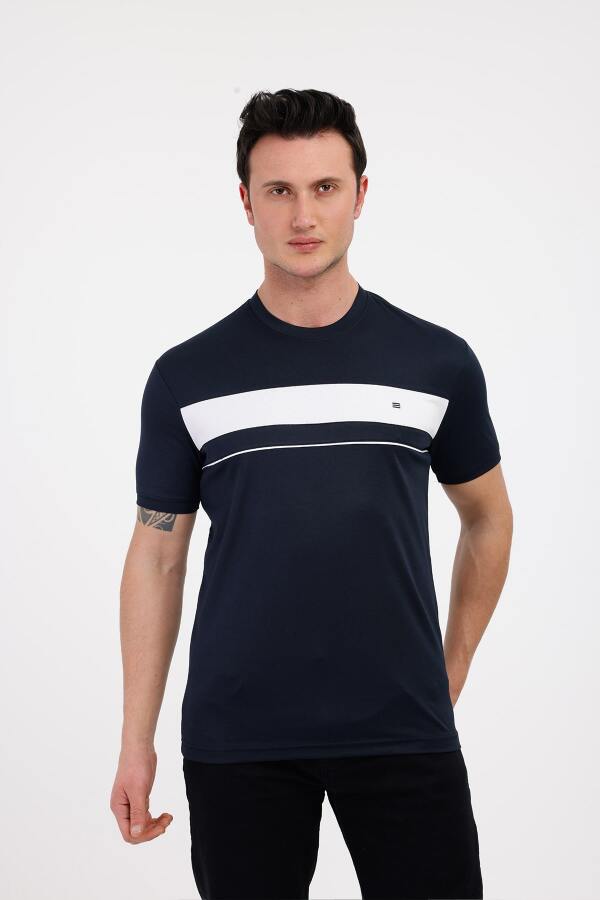 SUNSET Bisiklet Yaka Pamuklu Tişört - Lacivert - Decas (1)