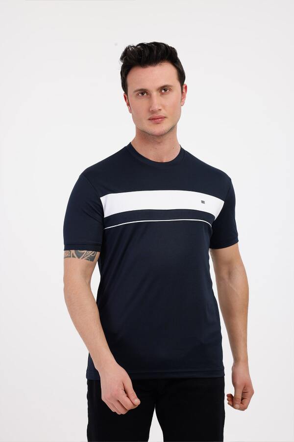 SUNSET Bisiklet Yaka Pamuklu Tişört - Lacivert - Decas