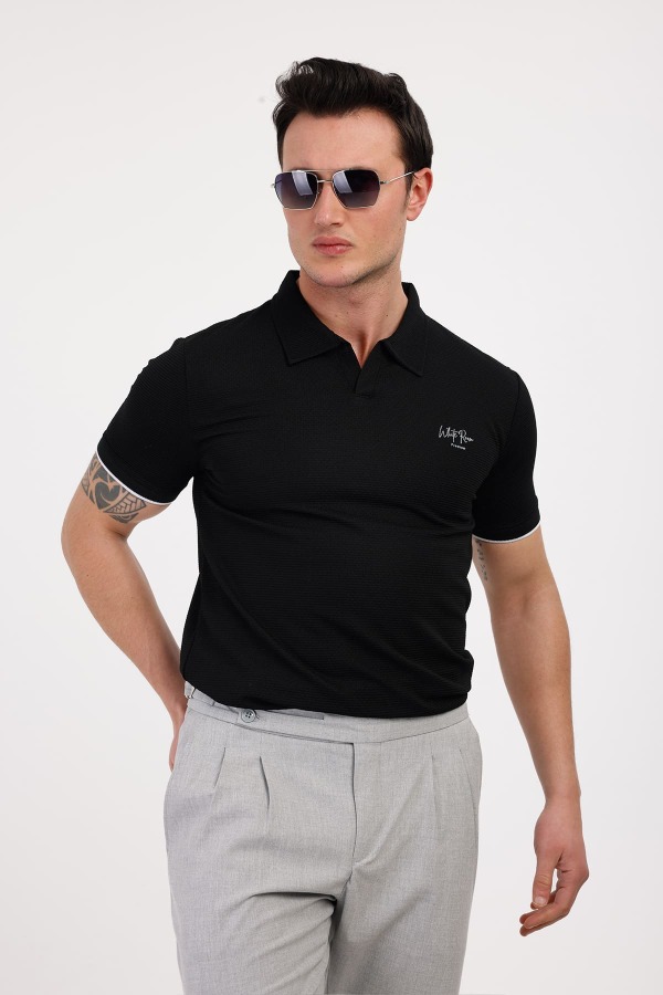 TARZ Polo Yaka Pamuklu Tişört - Siyah - Decas (1)