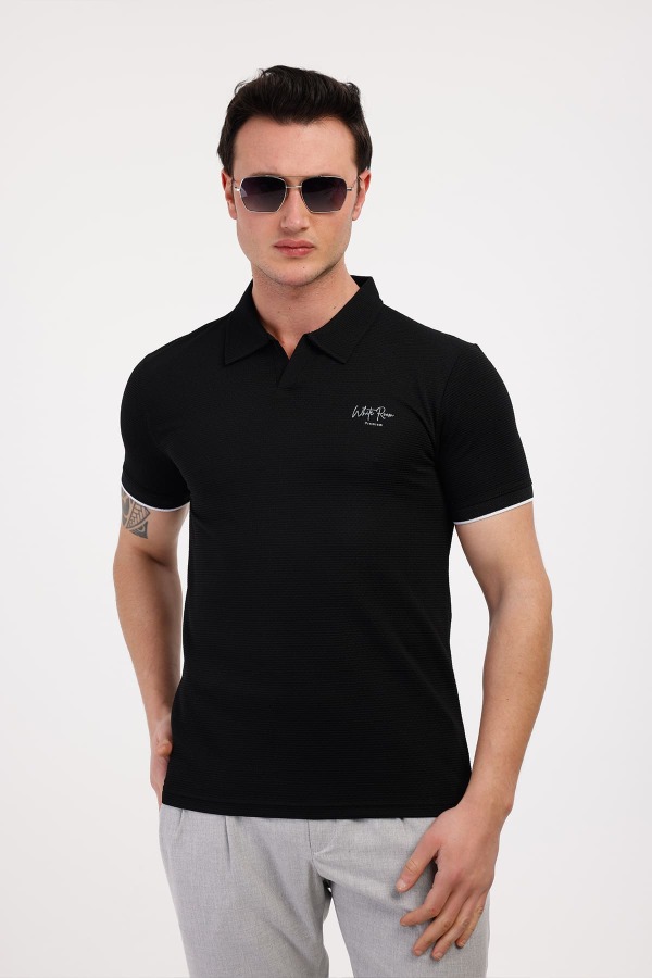 TARZ Polo Yaka Pamuklu Tişört - Siyah - Decas