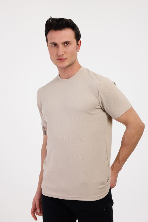 TARZ&COOL Bisiklet Yaka Pamuklu Tişört - Bej - Decas