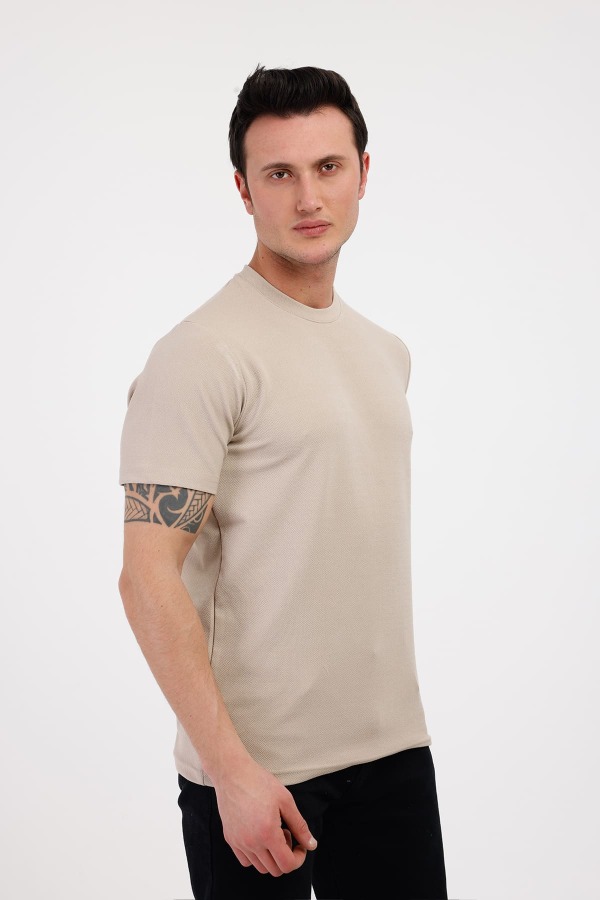 TARZ&COOL Bisiklet Yaka Pamuklu Tişört - Bej - Decas (1)