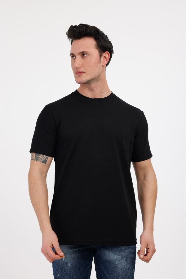 TARZ&COOL Bisiklet Yaka Pamuklu Tişört - Siyah - Decas