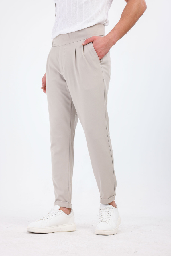 TEMPESTAS Kemer Detaylı Kumaş Pantolon - Bej - Decas (1)