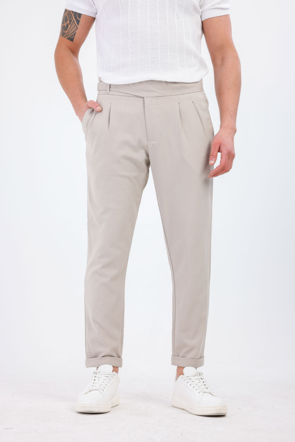 TEMPESTAS Kemer Detaylı Kumaş Pantolon - Bej - Decas