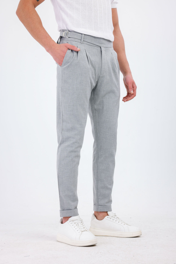 TEMPESTAS Kemer Detaylı Kumaş Pantolon - Gri - Decas (1)