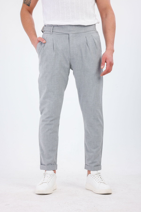 TEMPESTAS Kemer Detaylı Kumaş Pantolon - Gri - Decas