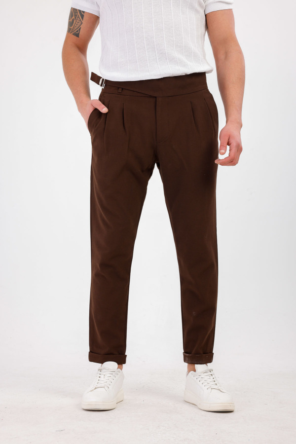 TEMPESTAS Kemer Detaylı Kumaş Pantolon - Kahverengi - Decas