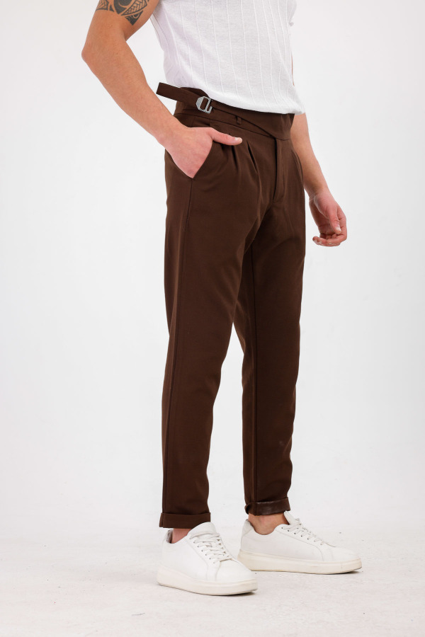 TEMPESTAS Kemer Detaylı Kumaş Pantolon - Kahverengi - Decas (1)