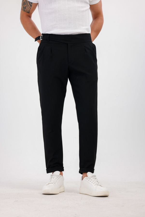 TEMPESTAS Kemer Detaylı Kumaş Pantolon - Siyah - Decas (1)