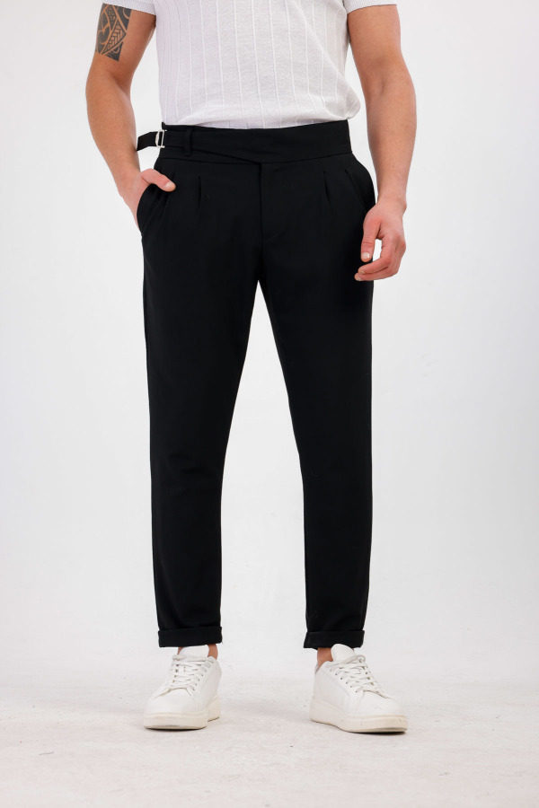 TEMPESTAS Kemer Detaylı Kumaş Pantolon - Siyah - Decas