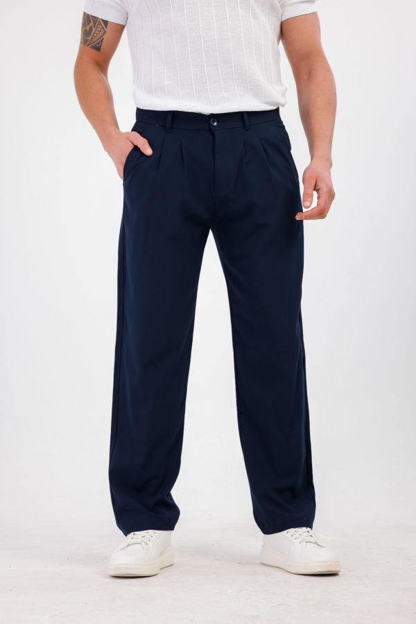 TEMPORA Pileli Kumaş Pantolon - Lacivert - Decas