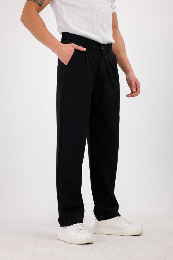 TEMPORA Pileli Kumaş Pantolon - Siyah - Decas (1)