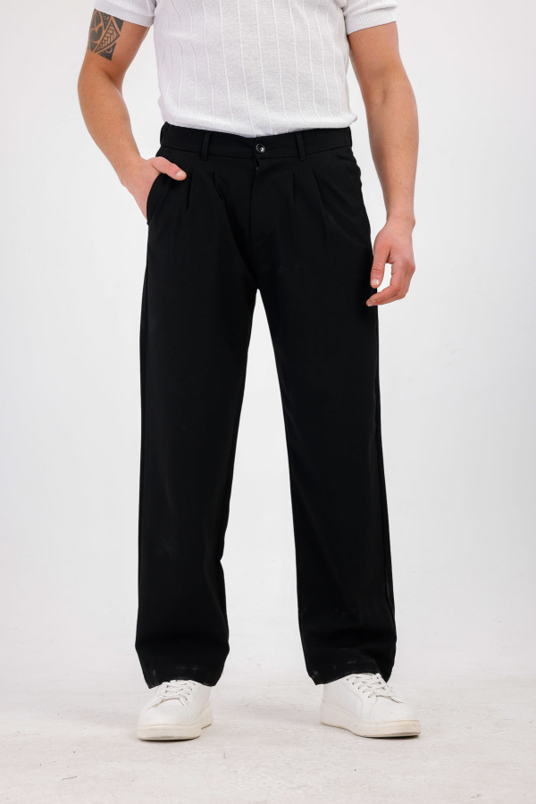 TEMPORA Pileli Kumaş Pantolon - Siyah - Decas