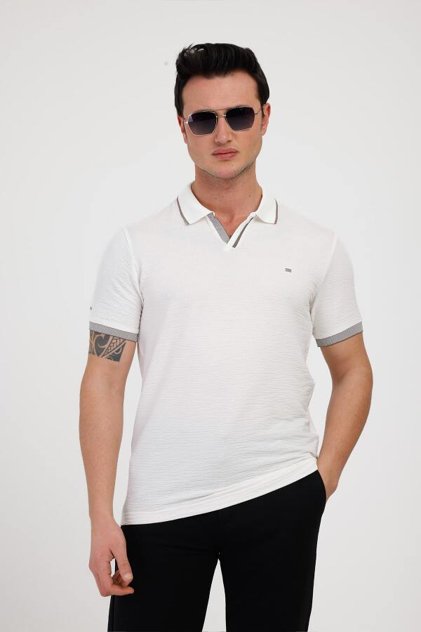 TEMPUS Polo Yaka Pamuklu Tişört - Beyaz - Decas