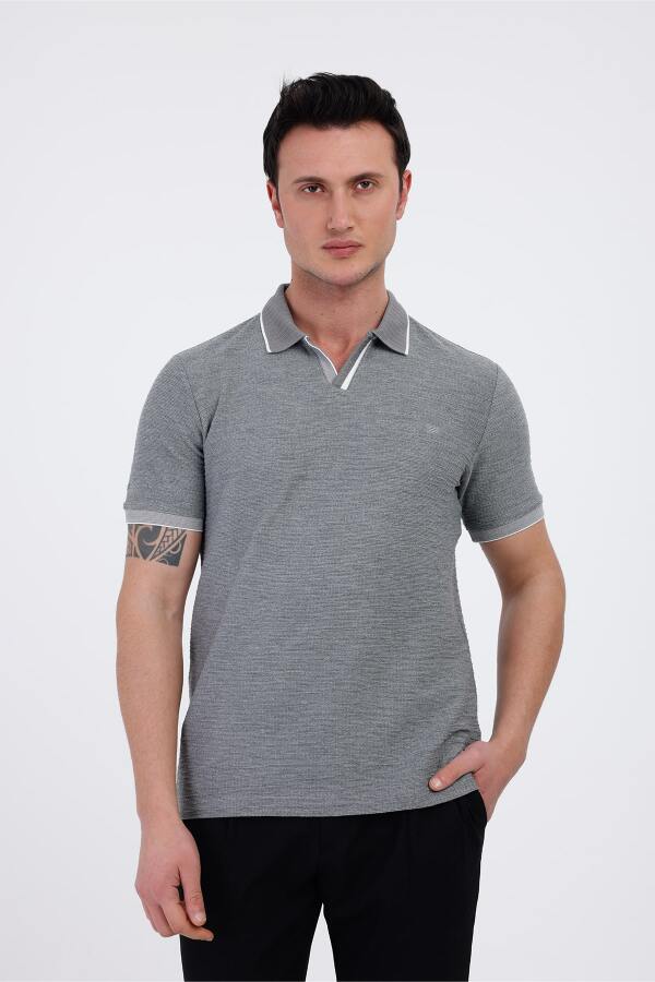 TEMPUS Polo Yaka Pamuklu Tişört - Gri - Decas