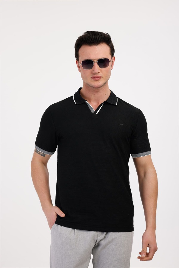 TEMPUS Polo Yaka Pamuklu Tişört - Siyah - Decas