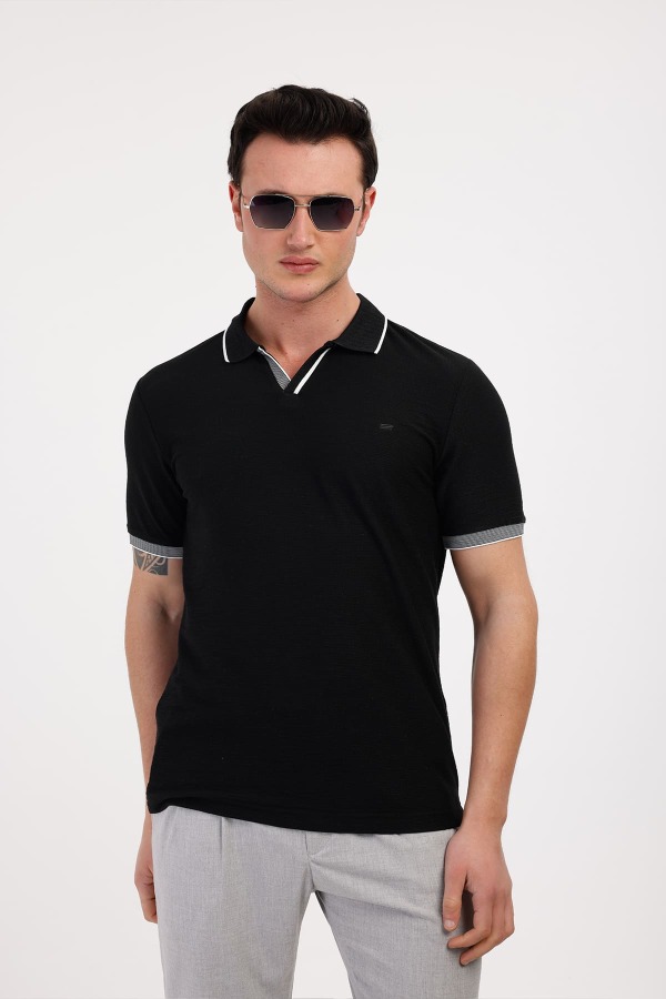 TEMPUS Polo Yaka Pamuklu Tişört - Siyah - Decas (1)